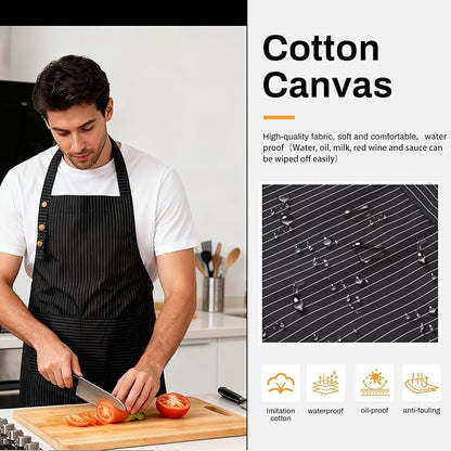 Adjustable Bib Apron Waterdrop Resistant with 2 Pockets Cooking Kitchen Aprons for Women Men Chef