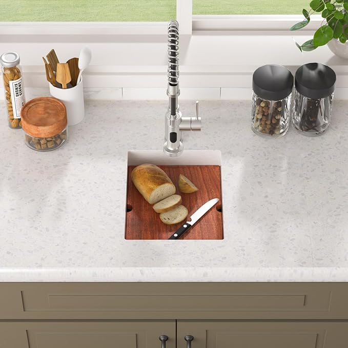 Lordear 12 Inch Undermount Bar Sink Workstation 16 Gauge T304 12 x 15 Stainless Steel Bar Kitchen Prep Single Bowl Small Kitchen Sink with Cutting Board