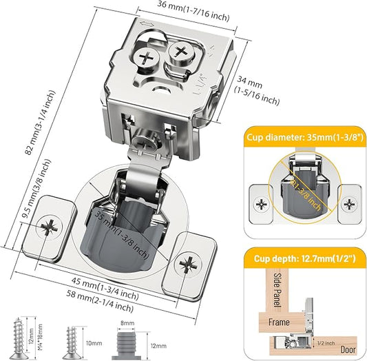 Furniware 30 Pack 15 Pairs 1-1/4 inch Overlay Soft Close Hinges for Face Frame Kitchen Cabinet Hinges Satin Nickel - 3 Way Adjustability Concealed Soft Close Hinges Damper Self Closing