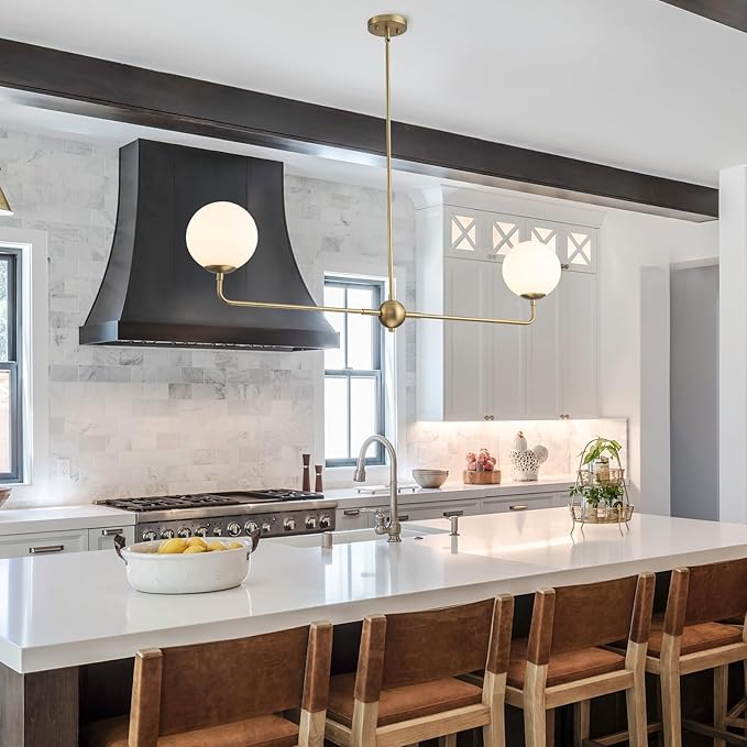 EDISLIVE Modern Milk Globe Chandelier 2-Light Frosted Glass Globe Pendant Light Fixture 47.2in E12 Linear Hanging Lighting for Kitchen Island Dinning Room Living Room Gold