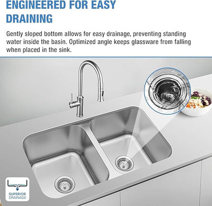 Kitchen Sink, Double Bowl 304 Stainless Steel Sinks,Nano Workstation Sink with Accessories for Modern (31-1/4” L x 18” W x 9” D)