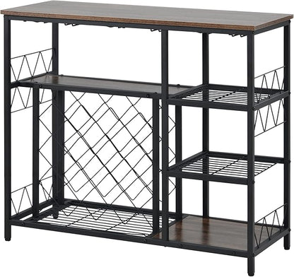 5-Piece Metal Dining Room Furniture Set with Marble Dining Table and 2 Stools/1 Kitchen Island/1 Wine Rack Table, Ideal for Small Small Apartment, Studio (Gold + Metal-1)