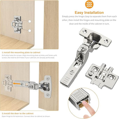 Chibery 20 Pack Frameless Inset Soft Close Concealed European Hinges, Self Closing Satin Nickel, 105 ° Open Angle 4D Adjustment, Speed Control, Clip On, Stainless Steel for Cabinet Door