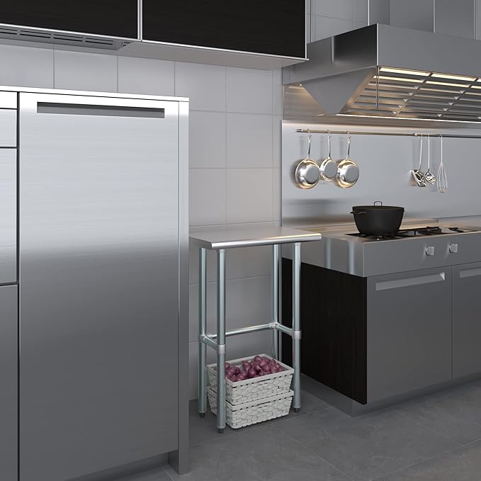 Stainless Steel Work Table Open Base | NSF Kitchen Island Food Prep | Laundry Garage Utility Bench (24" Long x 14" Deep)