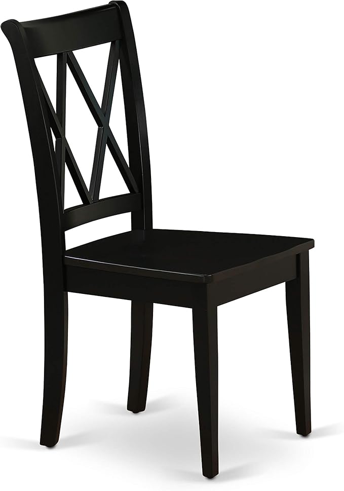 East West Furniture CLC-BLK-W Clarksville Dining Chairs - Double Cross Back Wooden Seat Chairs, Set of 2, Black