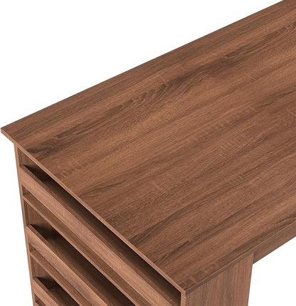 Homy Casa Industrial Dining Table, 43.3''Rectangular Kitchen Table, Farmhouse Bar Table with 3-Tier Storage Shelves for Home Dining Living Room, Brown