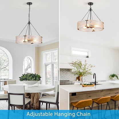 XINGQI Black Glass Chandeliers Modern 4-Light Farmhouse Pendant Lighting Fixtures Elegant Round Chandeliers for Dining Room Kitchen Island Living Room Entryway