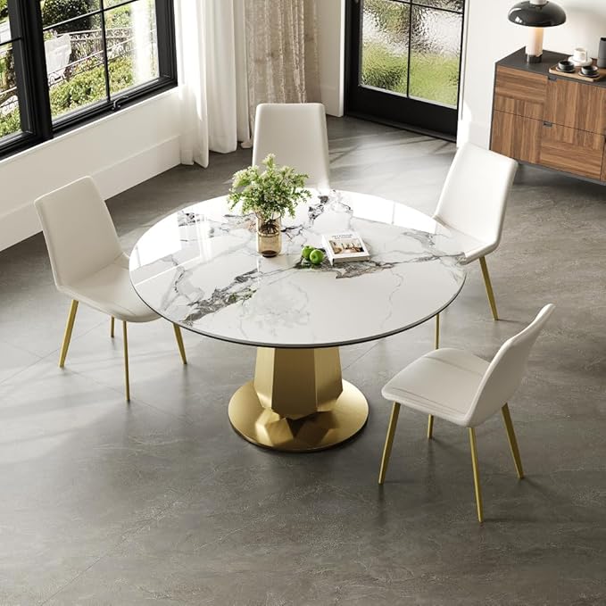 Modern Tempered Glass Dining Table for 6-8, Rectangular Kitchen Table with Heavy-Duty Stainless Steel Base, Elegant Easy-Clean Furniture for Dining Room & Family Gatherings (Stone)