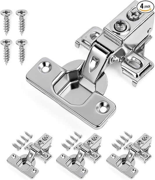 Mousike 4 Pack (2 Pair) Soft Close Cabinet Hinges, 1/2 Overlay Soft Close Hinges for Kitchen Cabinet, Stainless Steel, Built-in Damper, 100 Degree Opening Angle, 6 Way Adjustment