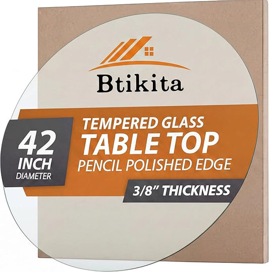42" Tempered Glass Table Top Round Transparent Table Surface 3/8'' Thick Pencil Polished Edge Multipurpose for Dining, Coffee, Restaurant and End Table (42 inch)