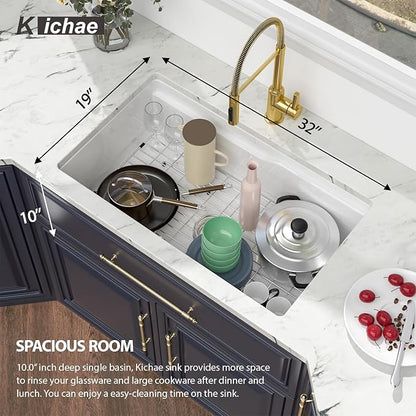 Kichae 32 Inch White Undermount Sink Workstation Ceramic Fireclay 32x19 Inch White Kitchen Sink Dual Drop in & Undermount Kitchen Sink Single Bowl Deep Porcelain Sink