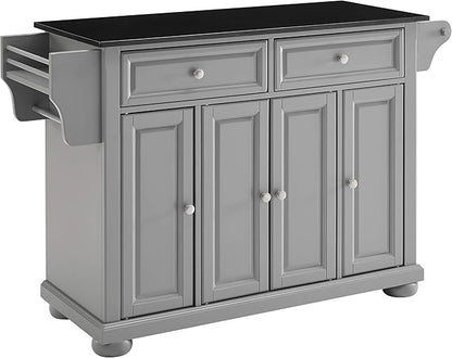 Crosley Furniture Alexandria Granite Top Rolling Kitchen Island Storage Cart, Microwave Stand, Spice Rack, Gray