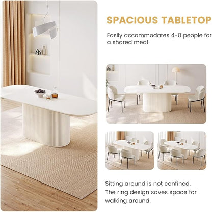 Miuuod 86.61" Extra Large Dining & Kitchen Table Set,1 Solid Kitchen Table with 8 Chairs,Large Oval Dinner Table with Stable Leg for Dining Room,Living Room Furniture,Cream White