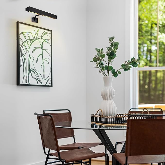 Hardwired Picture Lights for Wall 24in, Matte Black Bathroom Vanity Sconce over Mirror, Vintage Industrial Gooseneck Barn Light, Classic Art Lighting for Painting, Poster, Frame (Bulb Included)