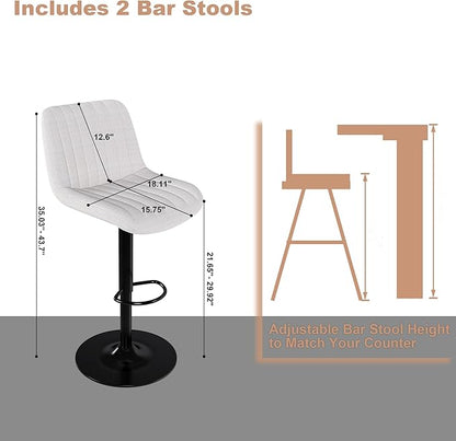 Swivel Bar Stools with Adjustable Height (35.03 43.7 Inches), Backrest, and Soft Knit Fabric Ideal for Kitchen Island, Bar Counter, Dining Room, Beige(Set of 2)