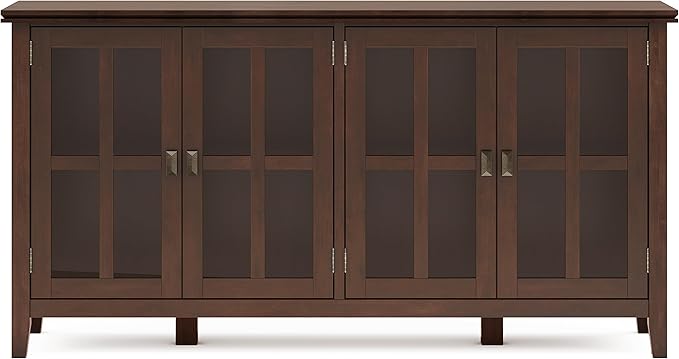 SIMPLIHOME Artisan SOLID WOOD 66 Inch Wide Contemporary Wide 4 Door Storage Cabinet in Russet Brown, For the Living Room, Entryway and Family Room