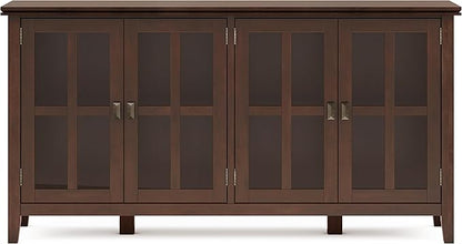 SIMPLIHOME Artisan SOLID WOOD 66 Inch Wide Contemporary Wide 4 Door Storage Cabinet in Russet Brown, For the Living Room, Entryway and Family Room
