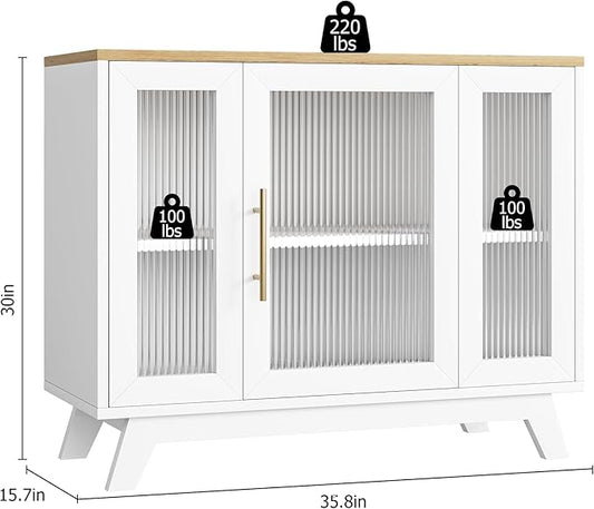 CABIHOME Buffet Cabinet, 36" Sideboard Buffet Storage Cabinet with Adjustable Shelves and Fluted Glass Door, Modern Coffee Bar, Table for Kitchen, Dining Room, Natural