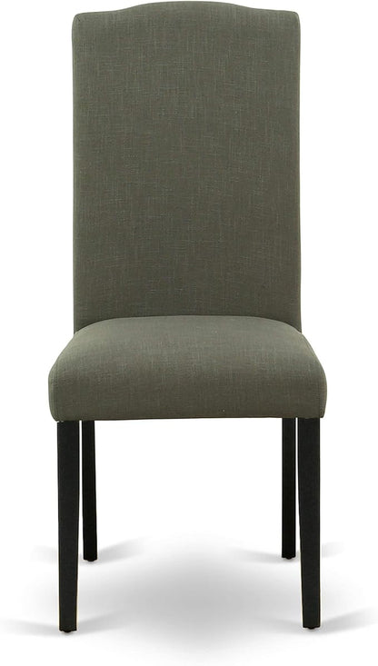 East West Furniture ENP1T20 Encinal Parson Dining Room Chairs - Nailhead Trim Dark Gotham Linen Fabric Padded Chairs, Set of 2, Black