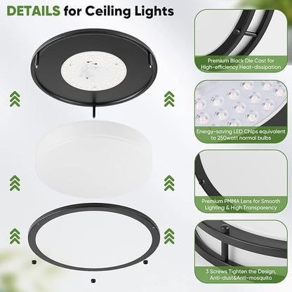 TOBUSA 36W LED Flush Mount Ceiling Light Fixture, 13inch LED Ceiling Light 3600LM, Modern Black Ceiling Light 2700K/3000K/4000K/5000K/6500K 5CCT, Dimmable Ceiling Lamp for Living Room Kitchen,1 Pack