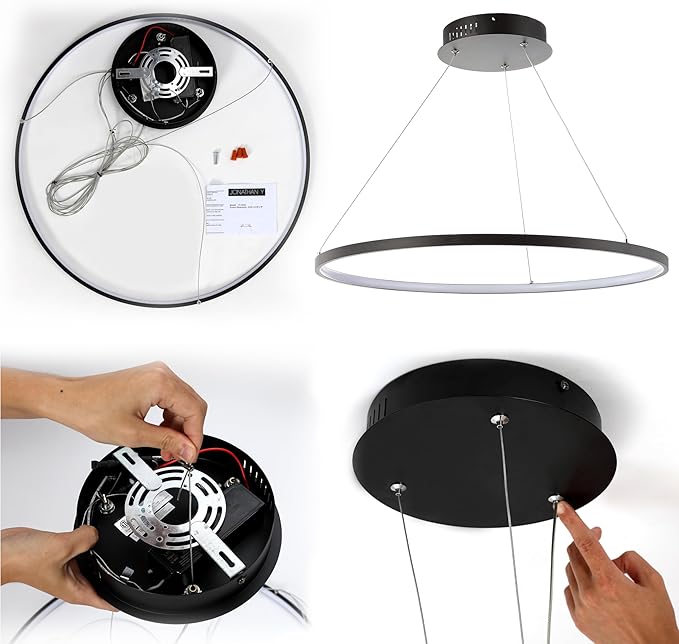 JONATHAN Y 35" Chrome Modern Integrated LED Pendant Light, Dimmable Round Hoop Chandelier for Kitchen Island, Dining Room, Adjustable Height Metal Hanging Light (JYL7220C)