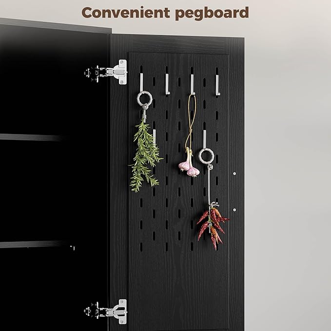 IRONCK 71" Kitchen Pantry Storage Cabinet with Storage Rack, Pegboard Doors, 4 Adjustable Shelves, Food Pantry Cabinet, Freestanding Tall Cupboard for Dining Room, Kitchen, Black