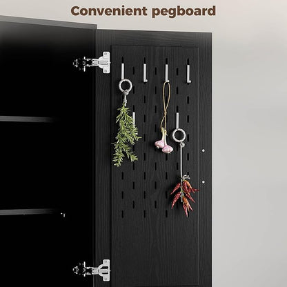 IRONCK 71" Kitchen Pantry Storage Cabinet with Storage Rack, Pegboard Doors, 4 Adjustable Shelves, Food Pantry Cabinet, Freestanding Tall Cupboard for Dining Room, Kitchen, Black