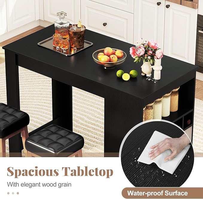 48’’ Dining Table, Modern Kitchen Table with Storage Shelves, Cabinet & Wine Rack, Counter Height Bar Table for Kitchen, Dining Living Room, Bar, Restaurant, Pub, Coffee Shop