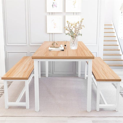Recaceik 47" Dining Room Table Set with 2 Benches, Kitchen Dining Table Set for 4-6, Space Saving Kitchen Table and Chair Set for Dining Room, Small Space, Breakfast Nook(Walnut)