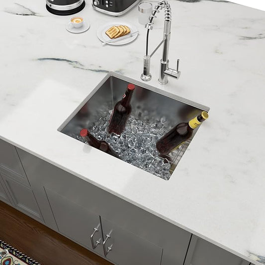 Lordear Undermount Kitchen Sinks 23 inch Small Undermount Bar Sink,16-Gauge Stainless Steel Single Bowl Bar Prep Kitchen Sink One Basin 23x18x10 Inch Handmade