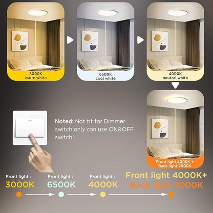 TALOYA Flush Mount Ceiling Light with Remote,3000K-6500K Adjustable,2000K Nightlight,15.8 Inch, Led Low Profile Ceiling Lights for Bedroom, Living Room, Kitchen, White