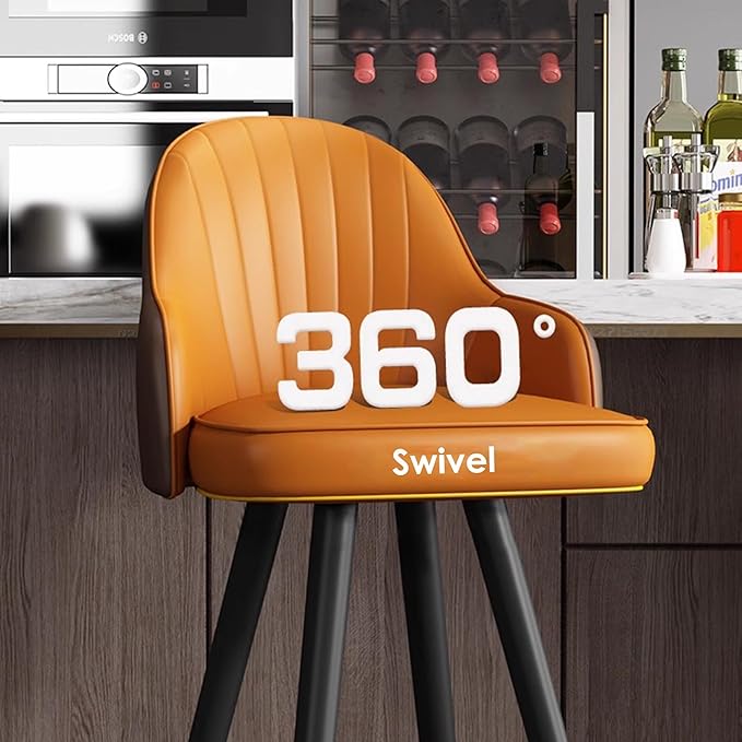 360° s, Leather Upholstered Counter Stools with Back and Footrest, Chairs for Home, Kitchen Island, Dining Room,White+Light Grey1-65CM