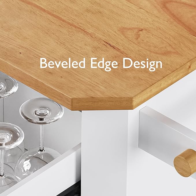 Ball & Cast 56" Large Modern Kitchen Island with Rubber Wood Veneer Drop Leaf, Power Outlet, 6 Drawers, 4 Door Shelves, White