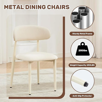 UVV Dining Chairs Set of 6, Metal Kitchen Chairs with Modern Fabric Upholstered for Dining Room, Beige