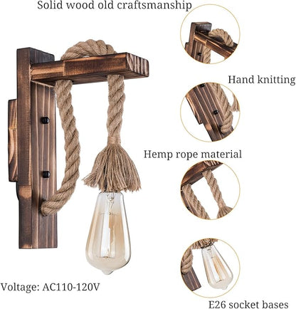 11.4" Height Wall Lamp Wood Wall Sconce Lighting Fixture Farmhouse Wall Lights Rustic Wall Mount Lamp with Wood Shelf Bracket Porch Lights Indoor Lighting for Bedroom, Living Room, Porch