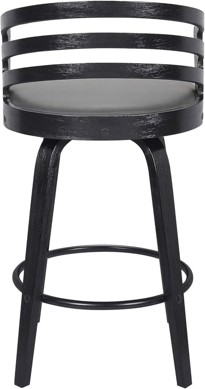 Armen Living Jayden Modern 26" Seat Height Swivel Grey Faux Leather and Black Wood Bar Stool for Kitchen Island Counter