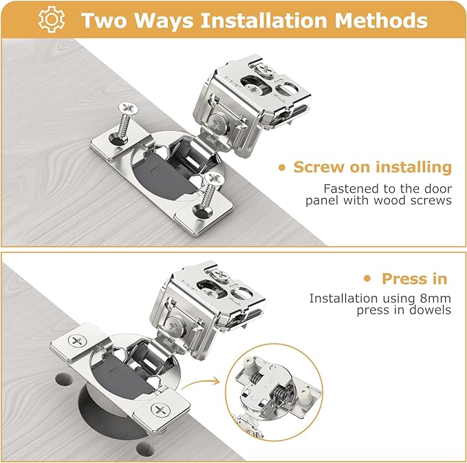Furniware 2 Pieces 5/8 inch Overlay Soft Close Hinges for Kitchen Cabinet Hinges Satin Nickel Hidden Hinges Soft Closing Cabinet Hinges Stainless Steel Concealed Hinge self Closing 105 Degree