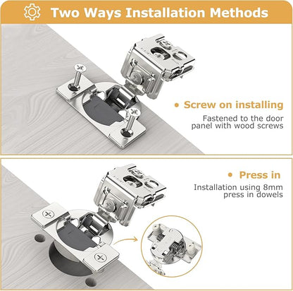 Furniware 50 Pieces 1 inch Overlay Soft Close Cabinet Hinges for Face Frame Cabinet, Stainless Steel, 105° Opening Angle, Concealed Self Closing Door Hinges- 3 Way Adjustment