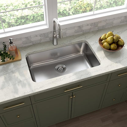 MSI 30 Inch Undermount Single Bowl 18 Gauge Stainless Steel Kitchen Bar Sink and Strainer