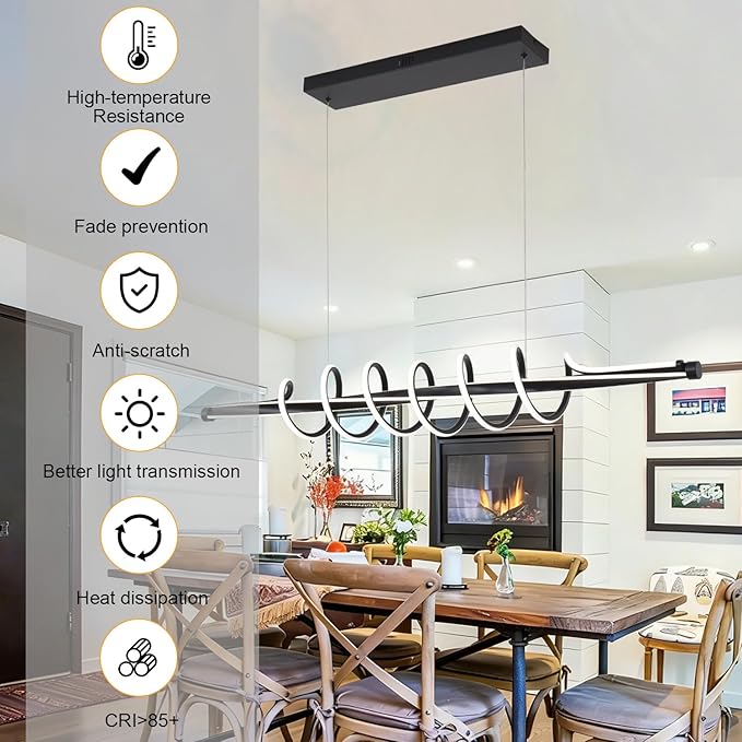 Black Modern Chandelier,Dimmable Black Led Chandelier for Dining Room Light Fixture Over Table Modern with Remote,Height Adjustable Dining Room Chandelier Ceiling Hanging Led Modern Ceiling Lamps