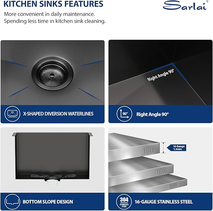 Sarlai Black Undermount Laundry Sink 24 Inch - 13 Inch Deep Undermount Laundry Utility Gunmetal Black Sink Single Bowl Kitchen Sinks 16 Gauge Stainless Steel Laundry Tub Sinks Basin 24"x19"x13"