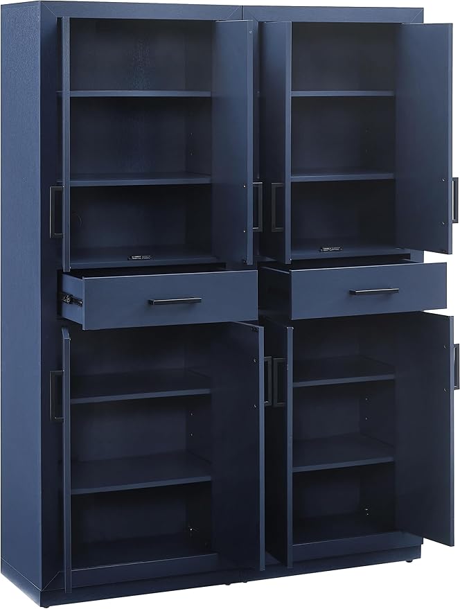 Crosley Furniture Isla 2-Piece Modern Kitchen Storage Pantry Cabinet Set with Shelves, Dining, Laundry Room, Navy