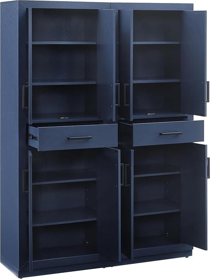 Crosley Furniture Isla 2-Piece Modern Kitchen Storage Pantry Cabinet Set with Shelves, Dining, Laundry Room, Navy