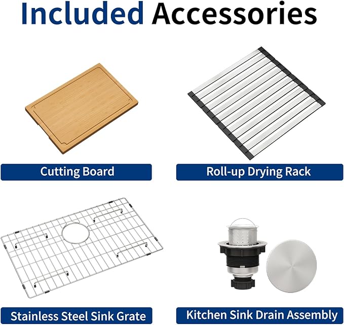 LQS 28 Inch Undermount Kitchen Sink, 28" x 18" x 10" Deep Single Bowl Kitchen Sink, 16 Gauage Stainless Steel Material, Workstation Ledge With R10 Round Corner And Abundant Accessories
