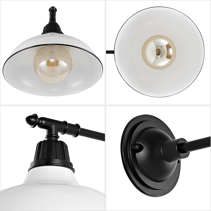JONATHAN Y 12.25" White/Black 1-Light Industrial Farmhouse Outdoor Sconce, Iron Wall Light with LED Bulb, Metal Bowl Shade, Vintage Porch Lamp for Entryway Patio Kitchen JYL7615A