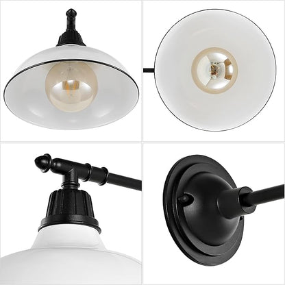 JONATHAN Y 12.25" White/Black 1-Light Industrial Farmhouse Outdoor Sconce, Iron Wall Light with LED Bulb, Metal Bowl Shade, Vintage Porch Lamp for Entryway Patio Kitchen JYL7615A