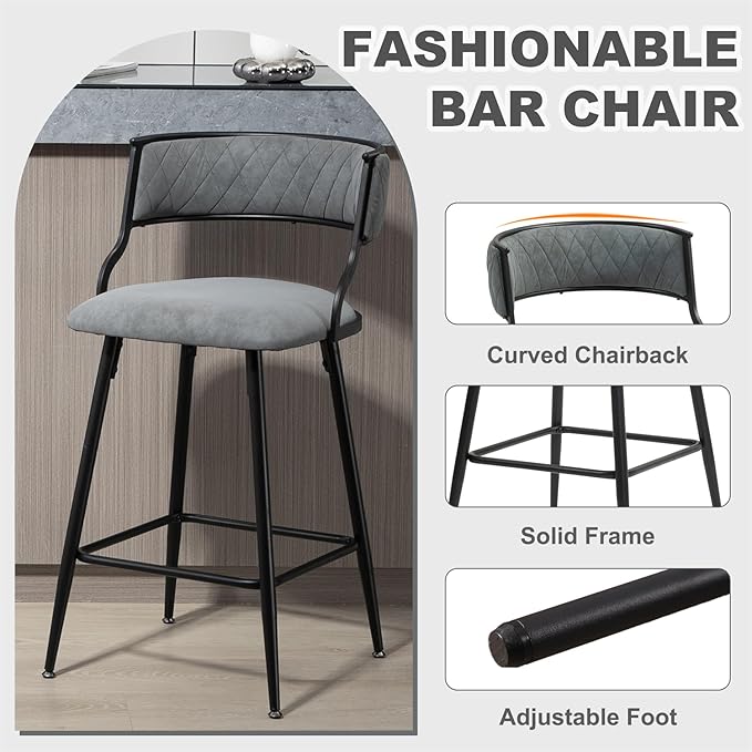 Round Bistro Table and Chairs Set for 4, Clear Small Round High Top Bar Table and 4 Faux Leather Counter Height Padded Stools for Home Bar Dinning Room Kitchen (Gray)
