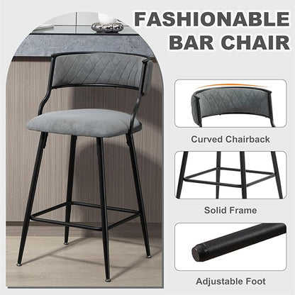 Round Bistro Table and Chairs Set for 4, Clear Small Round High Top Bar Table and 4 Faux Leather Counter Height Padded Stools for Home Bar Dinning Room Kitchen (Gray)
