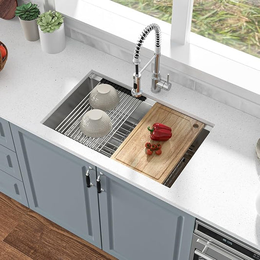 Undermount Kitchen Sink - 30 Inch Undermount Workstation Sink 16 Gauge Stainless Steel Kitchen sinks Handmade Round Corners Single Bowl 30''x19''x9''