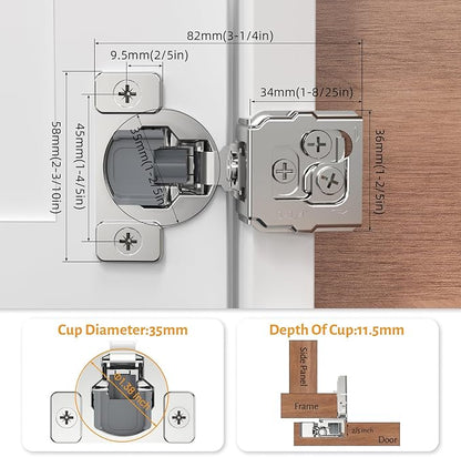 Chibery 50 Pack 1-1/4" Overlay 3D Soft Close Concealed Hinge for Face Frame Door, Self Closing Hinges, 105° Smooth Slow Close Quite, Hidden Stainless Steel Hinge for Kitchen Cabinet Door, Satin Nickel